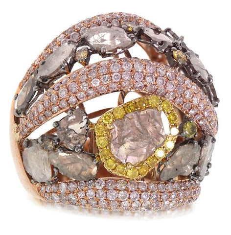 5.19 Ctw 18k Rose Gold White And Fancy Color Diamond Ring