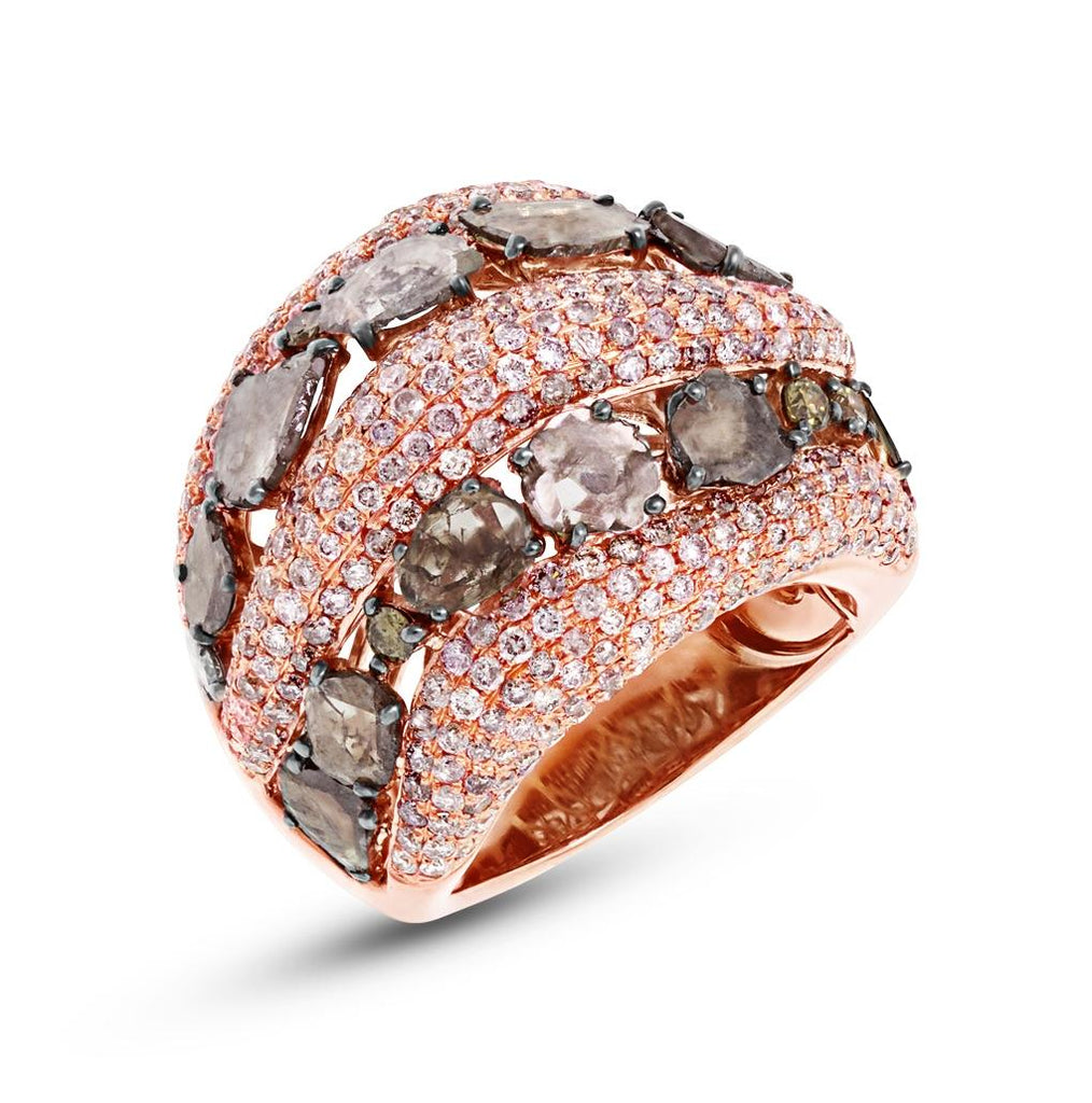 4.41 Ctw 18k Rose Gold White And Fancy Color Diamond Ring