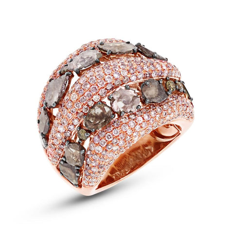 4.41 Ctw 18k Rose Gold White And Fancy Color Diamond Ring