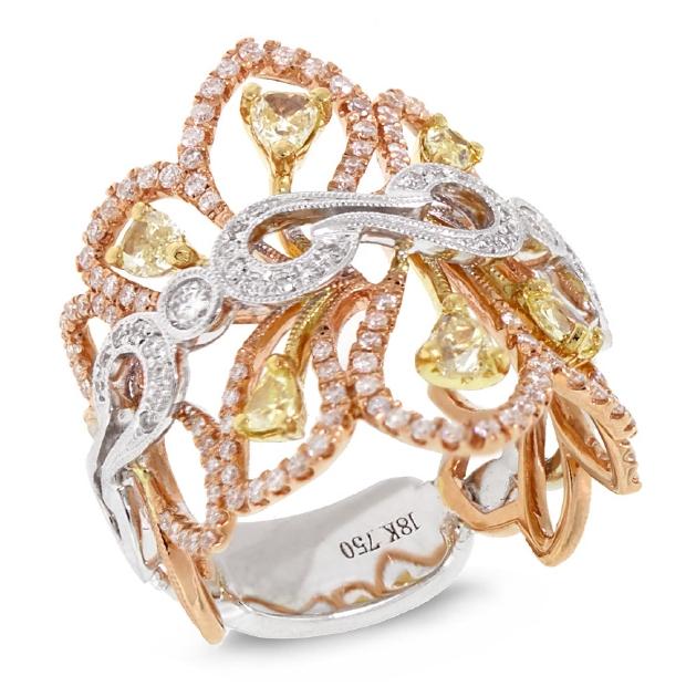 1.47 Ctw 18k Three-tone Gold White And Fancy Color Diamond Ring