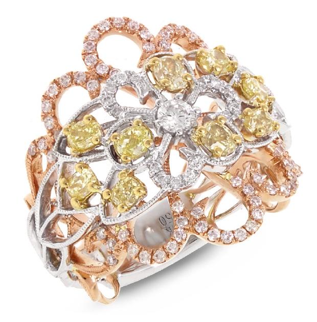 1.32 Ctw 18k Three-tone Gold White And Fancy Color Diamond Ring