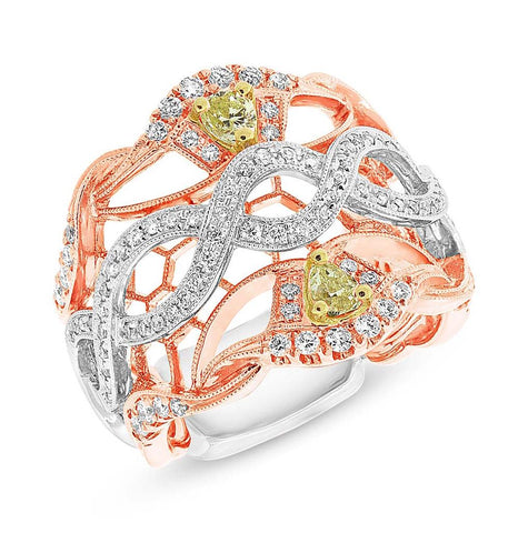 0.88 Ctw 18k Three-tone Gold White And Fancy Color Diamond Ring