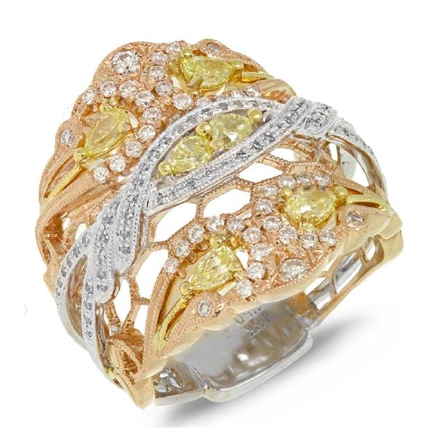 1.00 Ctw 18k Three-tone Gold White And Fancy Color Diamond Ring