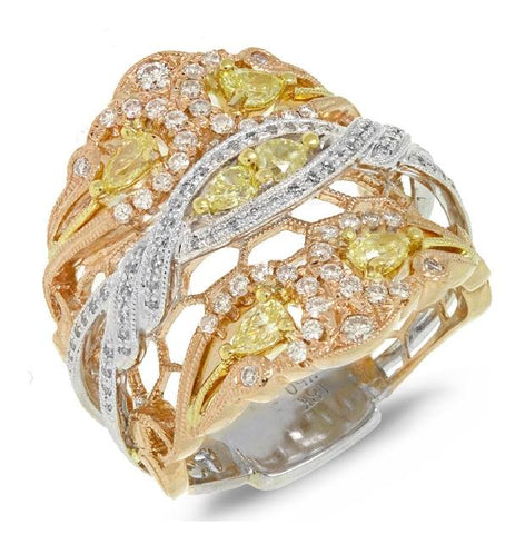 1.00 Ctw 18k Three-tone Gold White And Fancy Color Diamond Ring