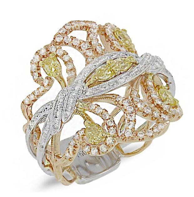 1.04 Ctw 18k Three-tone Gold White And Fancy Color Diamond Ring