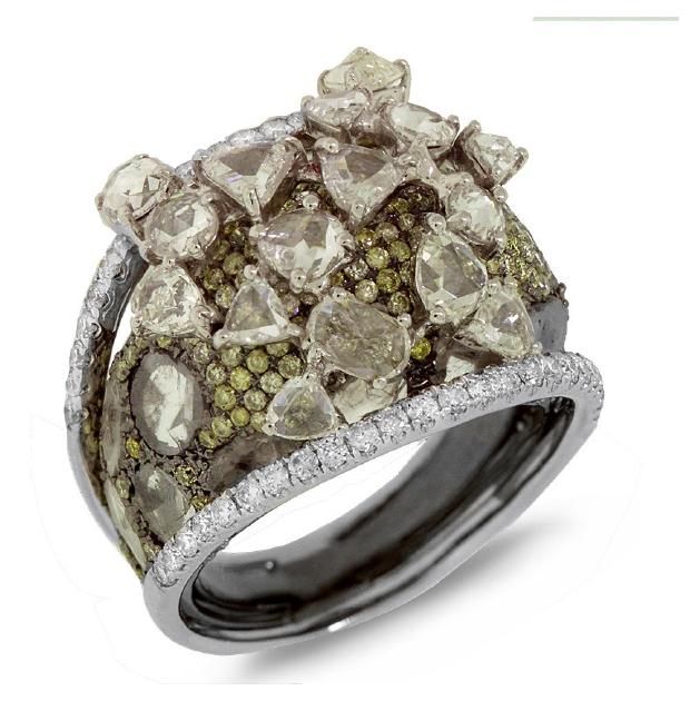 5.46 Ctw 18k Two-tone Black Rhodium Gold White And Fancy Color Diamond Ring