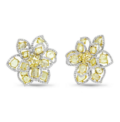 7.75 Ctw 18k Two-tone Gold White And Fancy Color Diamond Flower Earring