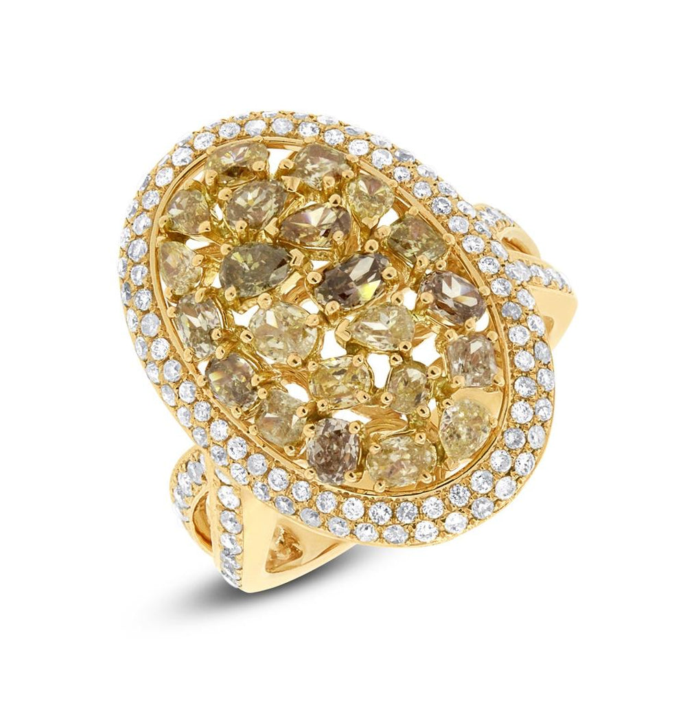 3.07 Ctw 18k Yellow Gold White And Fancy Color Diamond Ring