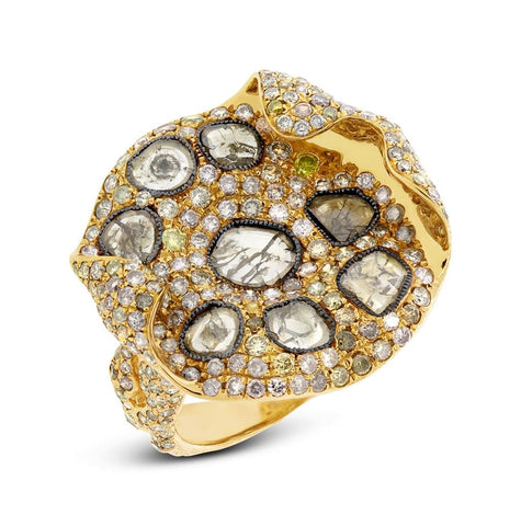 4.37 Ctw 18k Yellow Gold Fancy Color Diamond Ring