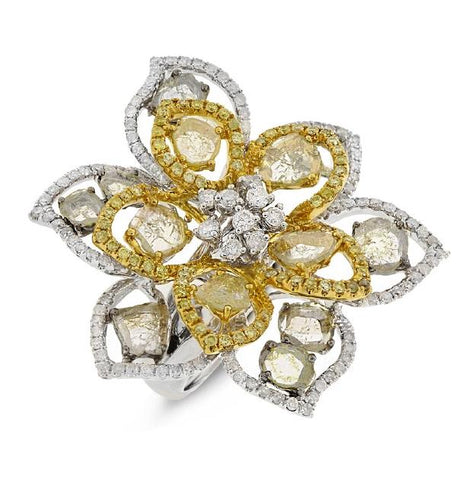 3.83 Ctw 18k Two-tone Gold Fancy Color Diamond Flower Ring