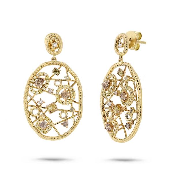 1.61 Ctw 18k Yellow Gold Fancy Color Diamond Earring