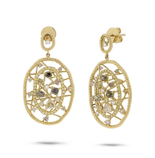 2.58 Ctw 18k Yellow Gold Fancy Color Diamond Earring