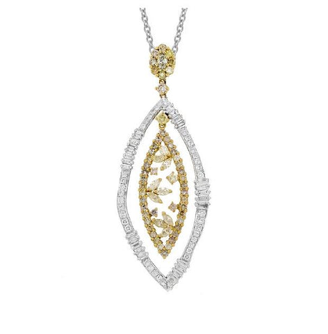 3.76 Ctw 18k Two-tone Gold Fancy Color Diamond Pendant Necklace With 18 Inch Chain