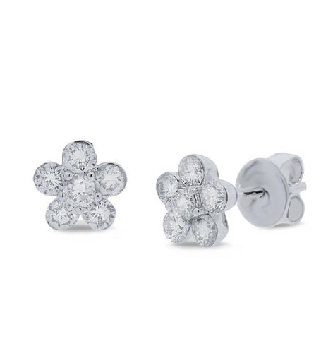 1.02 Ctw 14k White Gold Diamond Flower Stud Earring