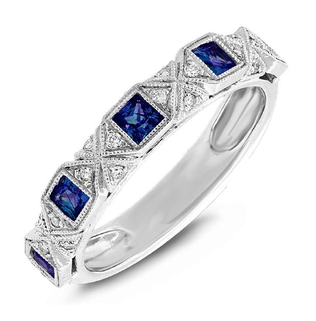 0.09 Ctw Diamond And 0.57 Ctw Blue Sapphire 14k White Gold Womens Band