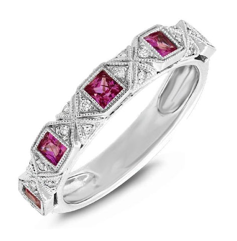 0.09 Ctw Diamond And 0.44 Ctw Ruby 14k White Gold Womens Band