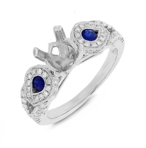 0.46 Ctw Diamond And 0.27 Ctw Blue Sapphire 14k White Gold Semi-mount Ring