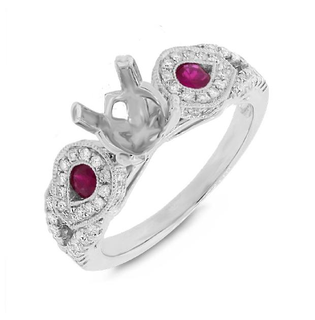 0.46 Ctw Diamond And 0.27 Ctw Ruby 14k White Gold Semi-mount Ring