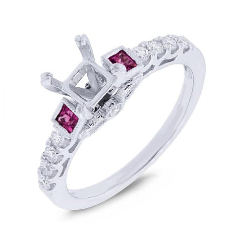 0.24 Ctw Diamond And 0.23 Ctw Ruby 14k White Gold Semi-mount Ring