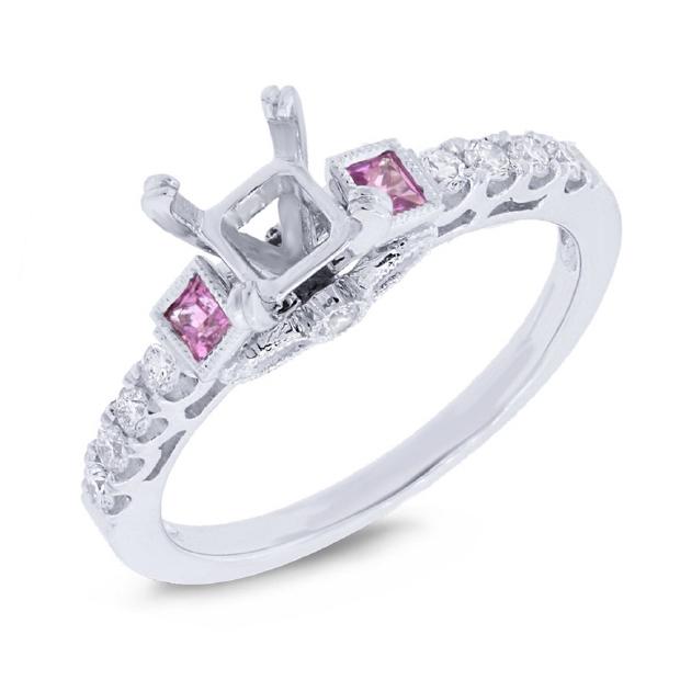 0.24 Ctw Diamond And 0.20 Ctw Pink Sapphire 14k White Gold Semi-mount Ring