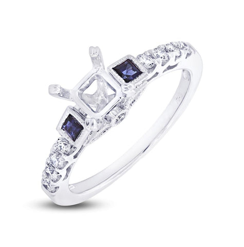 0.24 Ctw Diamond And 0.19 Ctw Blue Sapphire 14k White Gold Semi-mount Ring