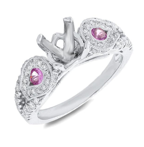 0.46 Ctw Diamond And 0.28 Ctw Pink Sapphire 14k White Gold Semi-mount Ring