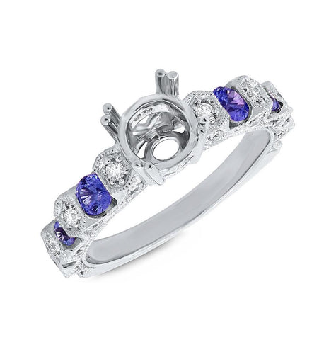 0.36 Ctw Diamond And 0.78 Ctw Blue Sapphire 14k White Gold Semi-mount Ring