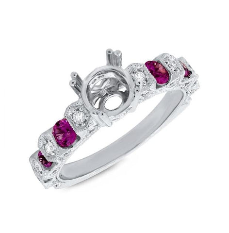 0.36 Ctw Diamond And 0.76 Ctw Ruby 14k White Gold Semi-mount Ring