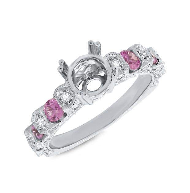 0.36 Ctw Diamond And 0.61 Ctw Pink Sapphire 14k White Gold Semi-mount Ring