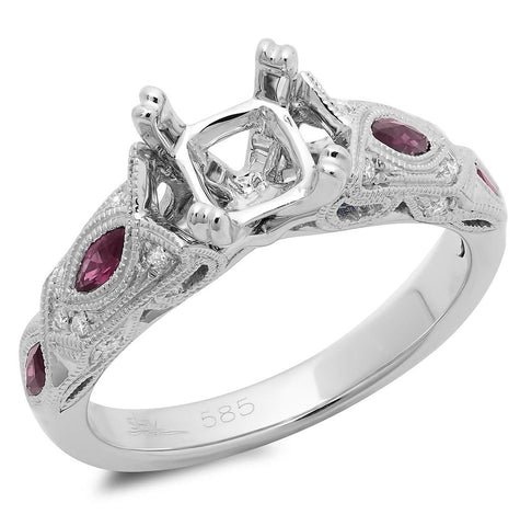 0.09 Ctw Diamond And 0.44 Ctw Ruby 14k White Gold Semi-mount Ring