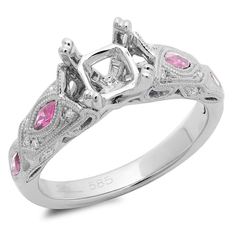 0.09 Ctw Diamond And 0.38 Ctw Pink Sapphire 14k White Gold Semi-mount Ring