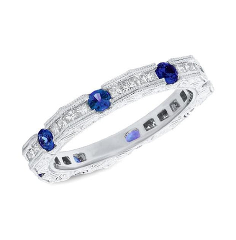 0.56 Ctw Diamond And 0.65 Ctw Blue Sapphire 14k White Gold Womens Ring