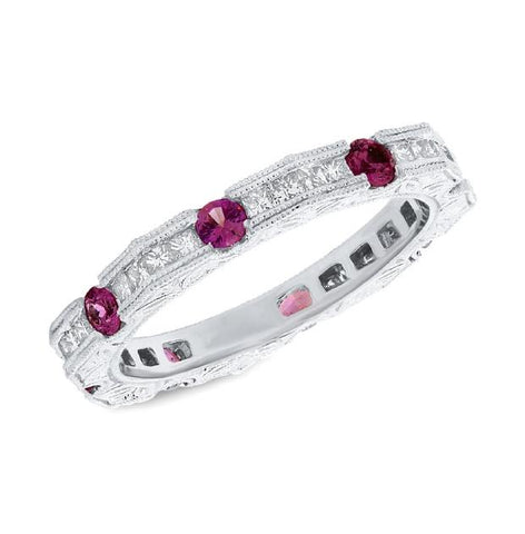 0.56 Ctw Diamond And 0.81 Ctw Ruby 14k White Gold Womens Ring