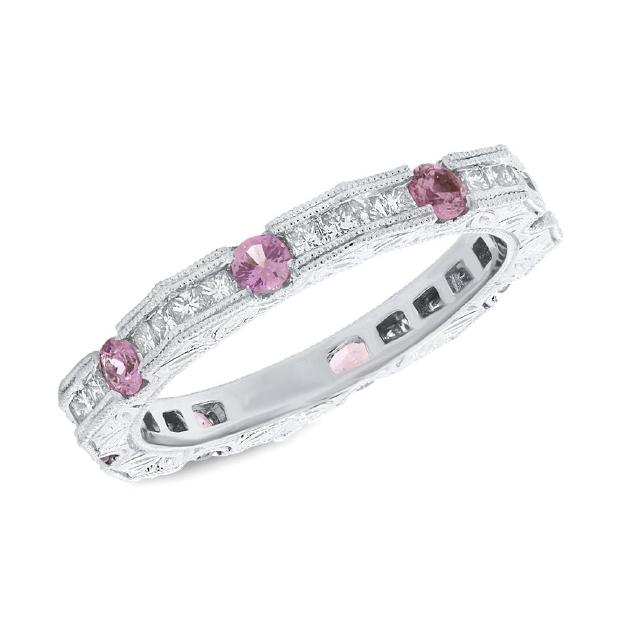 0.56 Ctw Diamond And 0.64 Ctw Pink Sapphire 14k White Gold Womens Ring