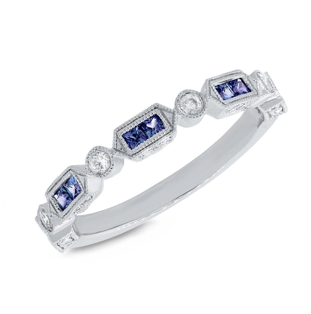 0.21 Ctw Diamond And 0.42 Ctw Blue Sapphire 14k White Gold Womens Ring Size 8