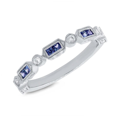 0.21 Ctw Diamond And 0.42 Ctw Blue Sapphire 14k White Gold Womens Ring Size 8