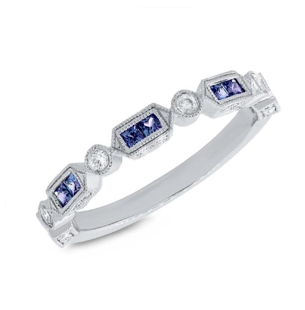 0.21 Ctw Diamond And 0.42 Ctw Blue Sapphire 14k White Gold Womens Ring