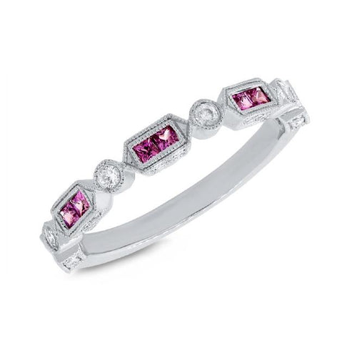 0.21 Ctw Diamond And 0.40 Ctw Ruby 14k White Gold Womens Ring