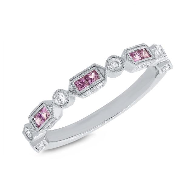 0.21 Ctw Diamond And 0.42 Ctw Pink Sapphire 14k White Gold Womens Ring