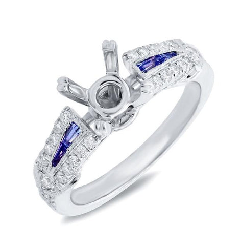 0.32 Ctw Diamond And 0.24 Ctw Blue Sapphire 14k White Gold Semi-mount Ring