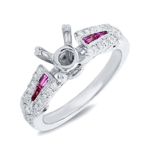 0.32 Ctw Diamond And 0.24 Ctw Ruby 14k White Gold Semi-mount Ring