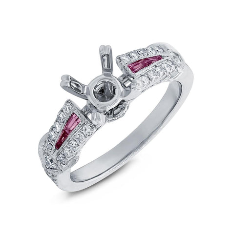 0.32 Ctw Diamond And 0.21 Ctw Pink Sapphire 14k White Gold Semi-mount Ring