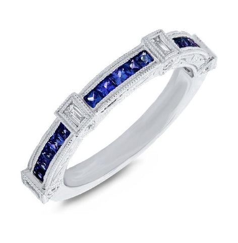 0.19 Ctw Diamond And 0.54 Ctw Blue Sapphire 14k White Gold Womens Ring