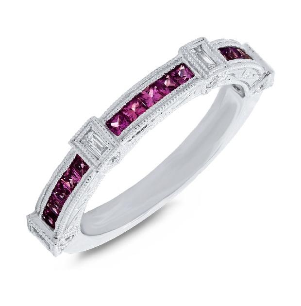 0.19 Ctw Diamond And 0.60 Ctw Ruby 14k White Gold Womens Ring