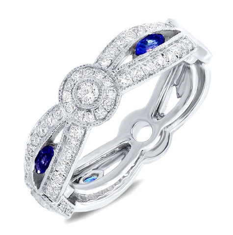 0.82 Ctw Diamond And 0.35 Ctw Blue Sapphire 14k White Gold Womens Ring