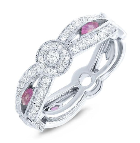 0.82 Ctw Diamond And 0.32 Ctw Pink Sapphire 14k White Gold Womens Ring