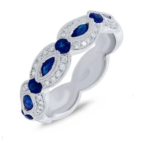 0.18 Ctw Diamond And 0.91 Ctw Blue Sapphire 14k White Gold Womens Ring