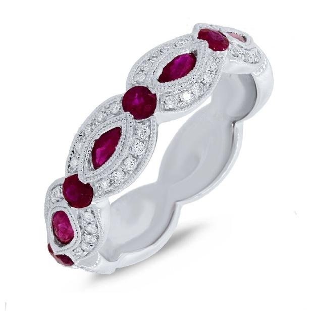 0.18 Ctw Diamond And 0.95 Ctw Ruby 14k White Gold Womens Ring