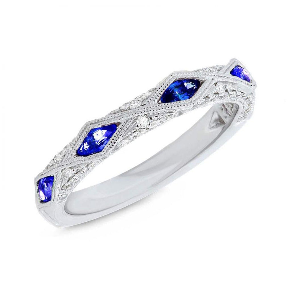 0.33 Ctw Diamond And 0.58 Ctw Blue Sapphire 14k White Gold Womens Ring Size 5.5