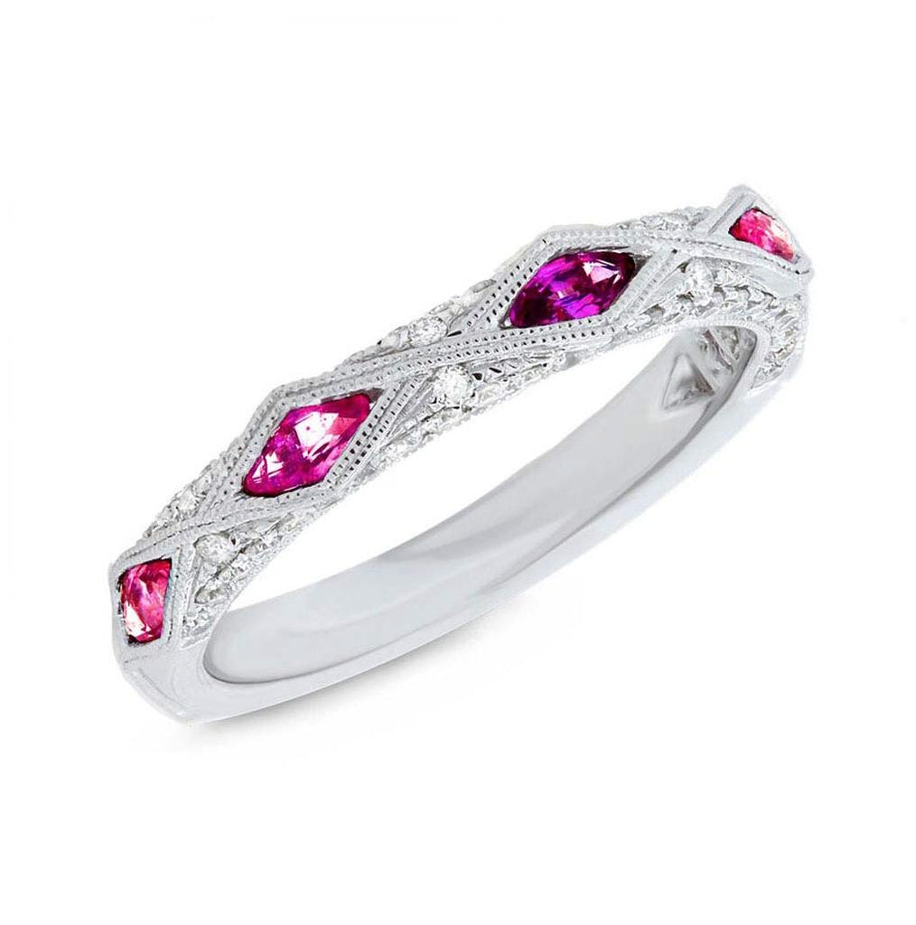 0.33 Ctw Diamond And 0.64 Ctw Ruby 14k White Gold Womens Ring Size 5.75